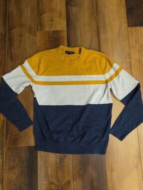 Banana Republic Men's Colorblock Crewneck Sweater - Mustard, Heather Gray & Navy